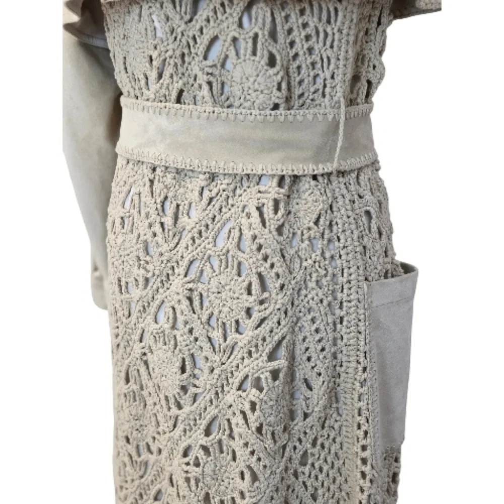Jonathan Simkhai Yani Combo crochet and suede trench coat With Fringes, Beige M - Picture 10 of 16